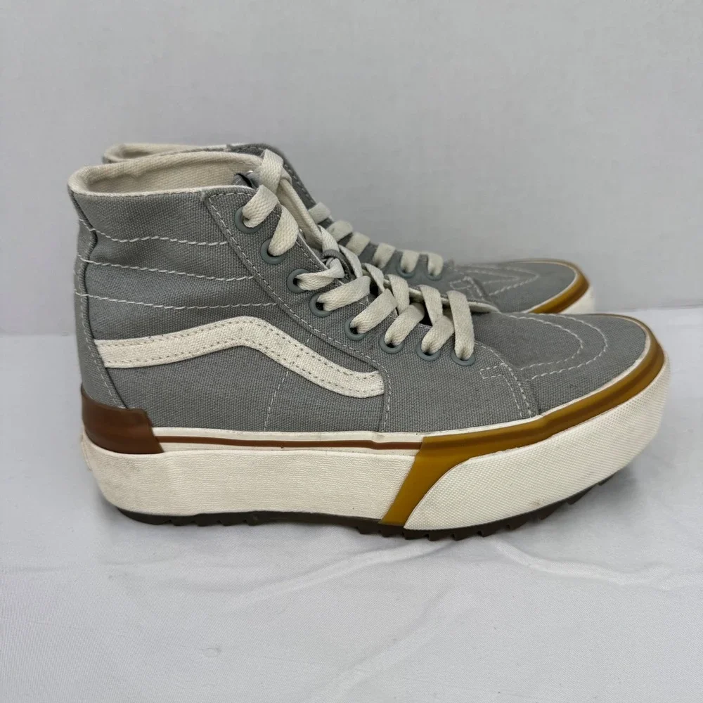 Vans Sk8-Hi Stacked Pewter Gray Canvas‎ Platform High Top Sneakers Womens 6.5